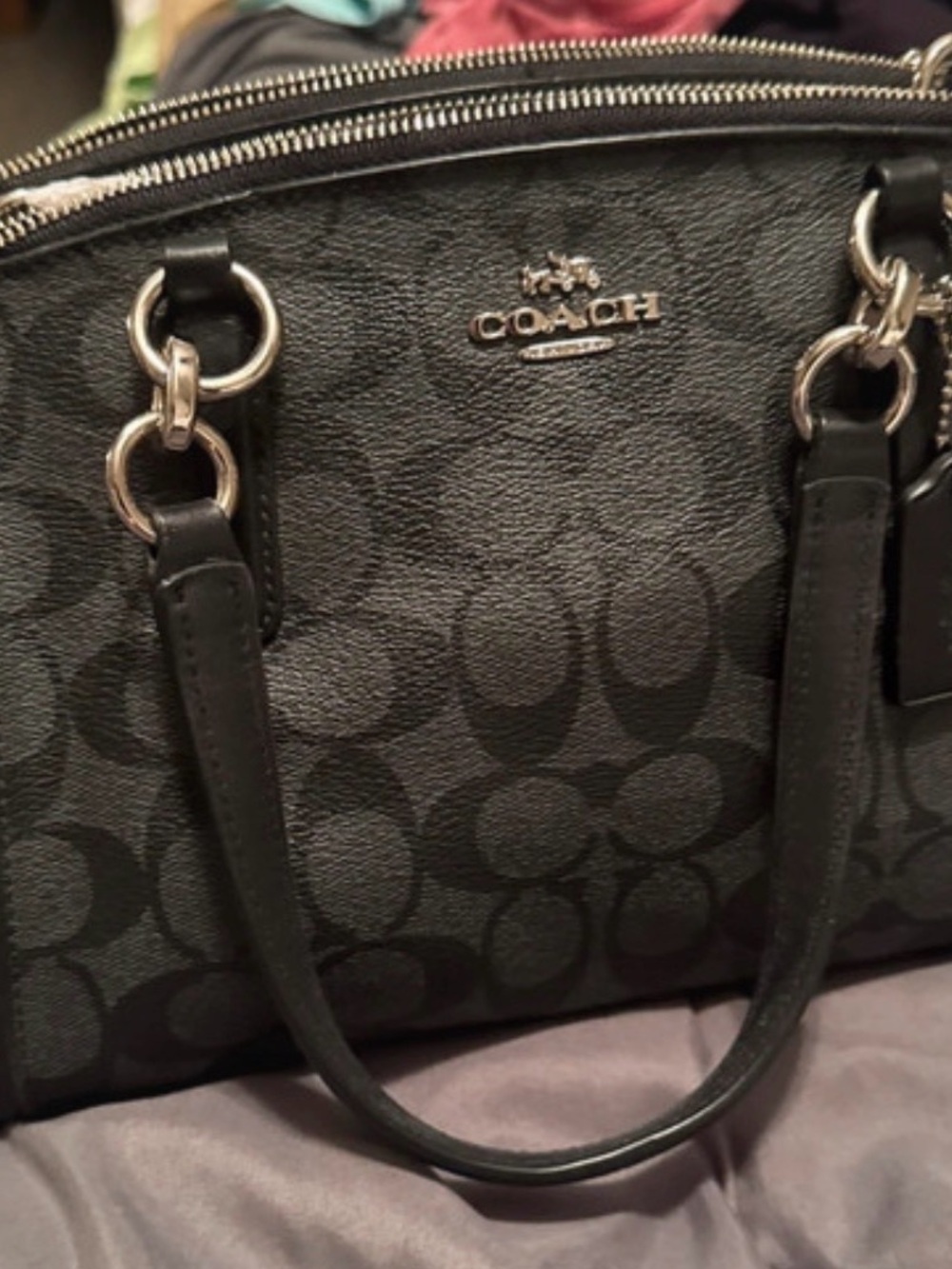 Coach Black Signature Satchel with Silver Hardware